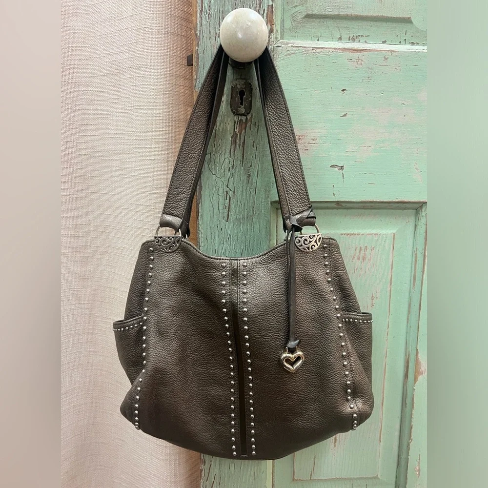 Brighton Bronze Leather Shoulder Bag Andie Pretty Tough Metallic Studded - Picture 2 of 6